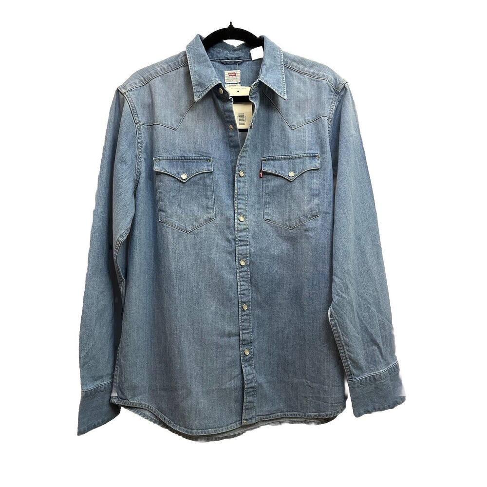 Levi’s Men’s Classic Western Snap Front Denim Snap Shirt Med Wash Large NWT